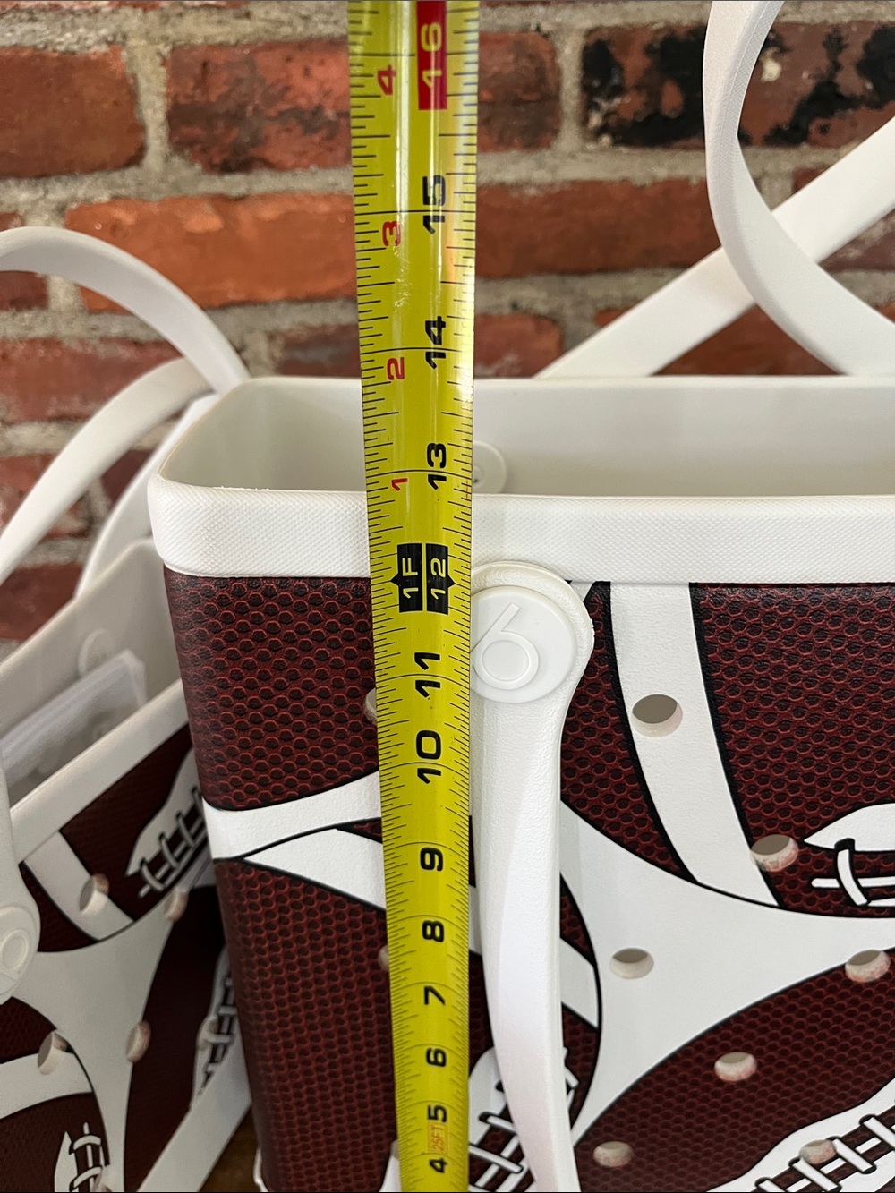 BOGG football Tote - Brown Football Print with White Trim - Picture 7 of 13